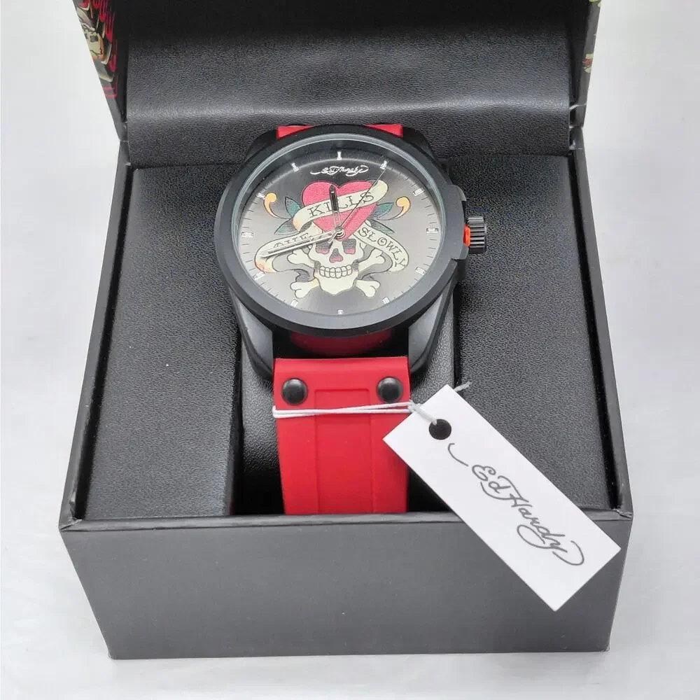 Ed Hardy Mens Love Kills Slowly Skull Tattoo Quartz Watch Y2K Gothic Punk Rock